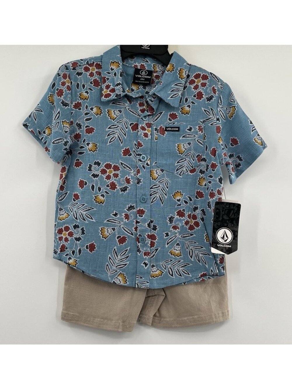 NEW Volcom Baby Boys Linen Blend Shirt & Twill Size 24 Months Short Set